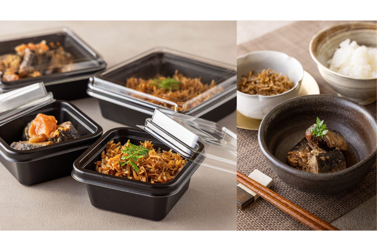 日本料理「木の花」監修のテイクアウト惣菜「鰯梅煮」と「じゃこ有馬煮」の盛り付けイメージ